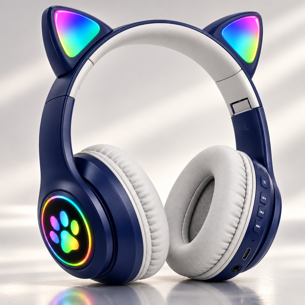 Kufje Wireless B39M Cat Ear me RGB – Të Kaltra – foto 2