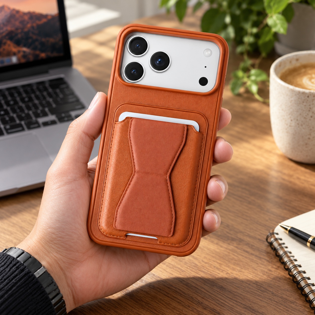 Mbrojtëse me Portofol për iPhone 17 Pro Max – Portokalli – foto 3