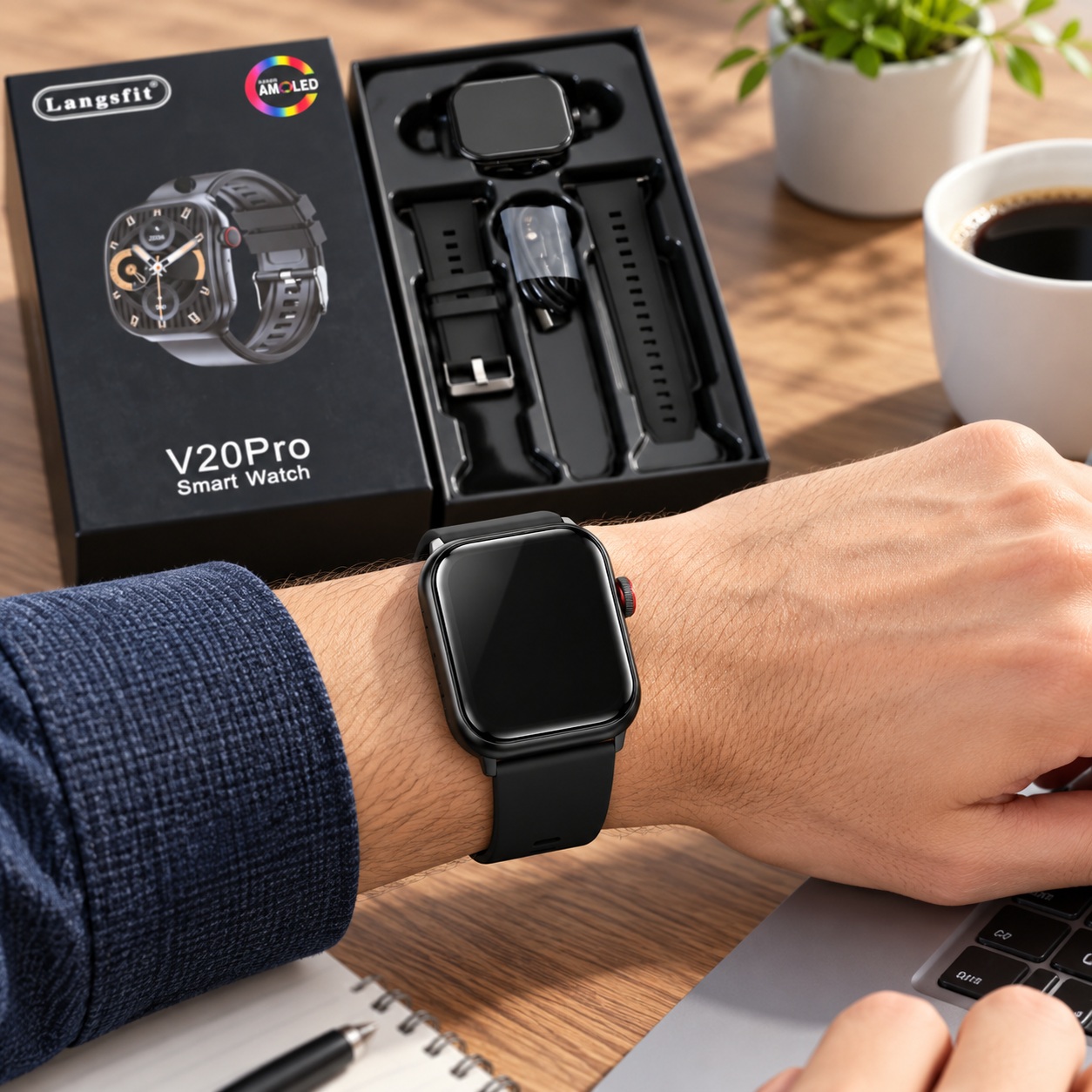 Orë Inteligjente Langsfit V20 Pro me Ekran AMOLED – E Zezë – foto 2
